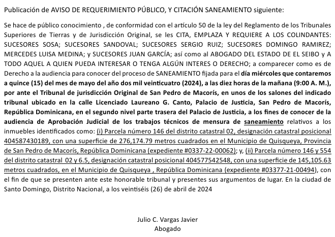 Aviso Julio Vargas