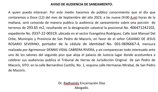 Aviso audiencia Radhames Encarnacion