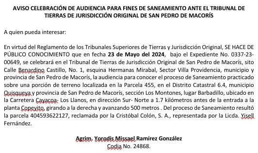 Aviso celebración de audiencia