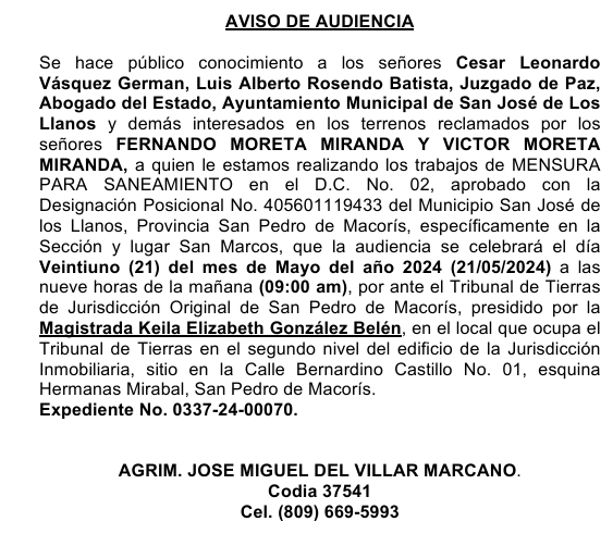 Aviso José Miguel del Villar